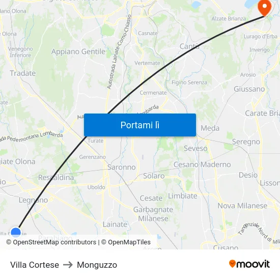 Villa Cortese to Monguzzo map