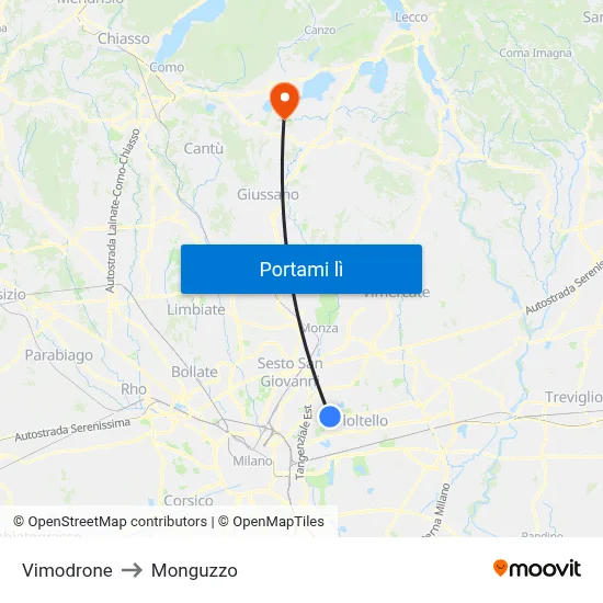 Vimodrone to Monguzzo map