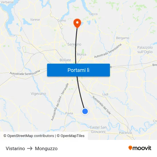 Vistarino to Monguzzo map