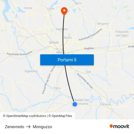 Zenevredo to Monguzzo map