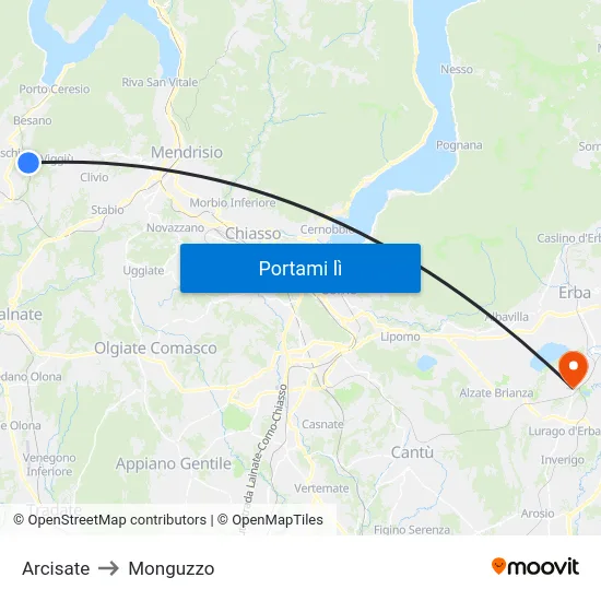 Arcisate to Monguzzo map