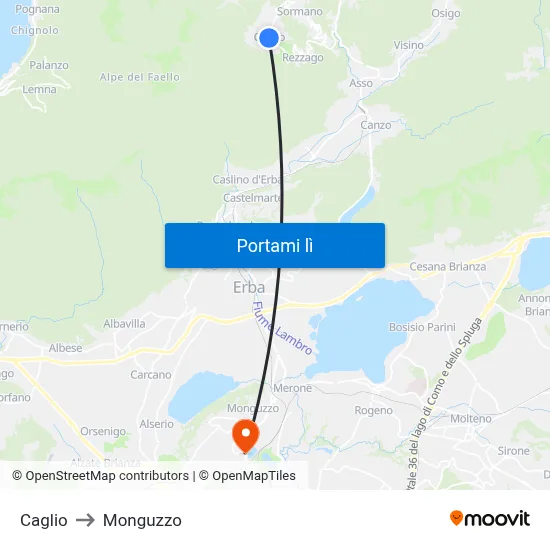 Caglio to Monguzzo map