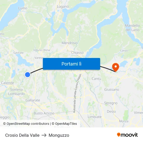 Crosio Della Valle to Monguzzo map