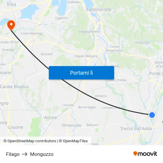 Filago to Monguzzo map