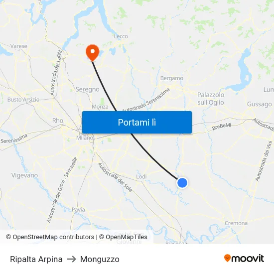 Ripalta Arpina to Monguzzo map