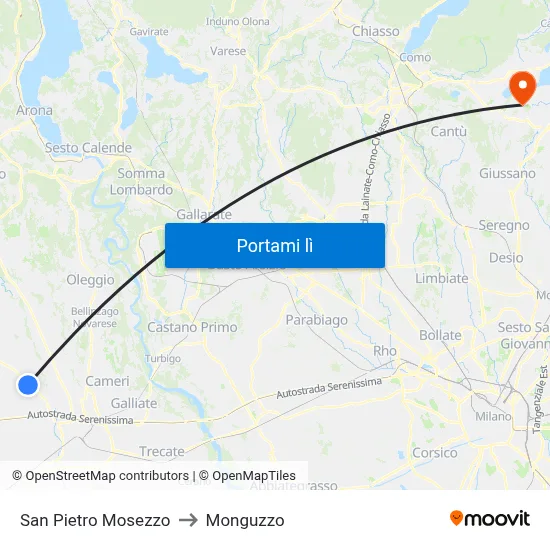 San Pietro Mosezzo to Monguzzo map