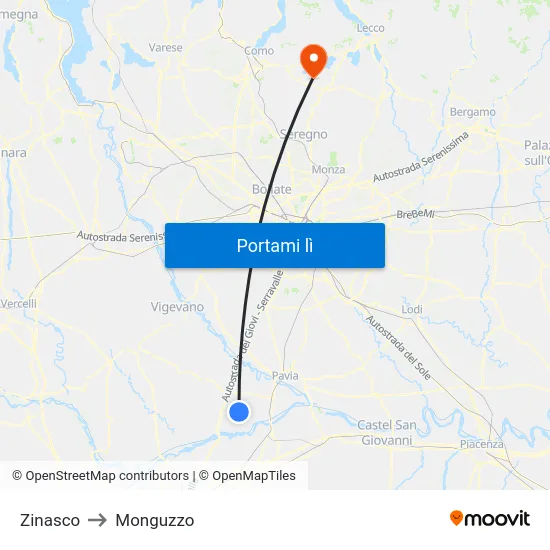 Zinasco to Monguzzo map