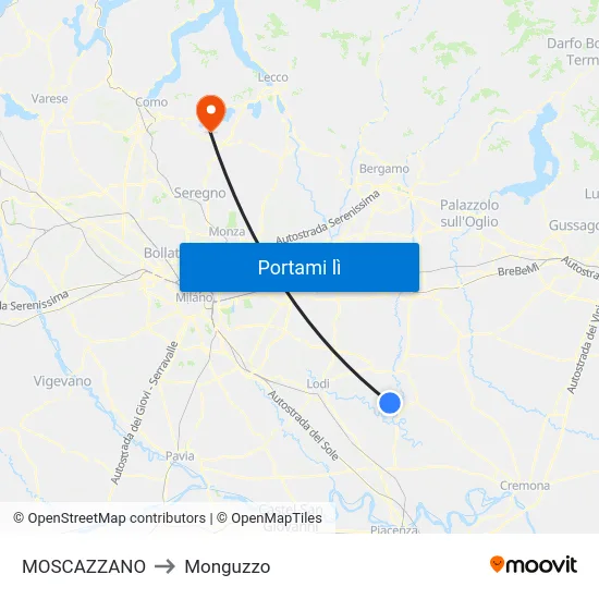 MOSCAZZANO to Monguzzo map