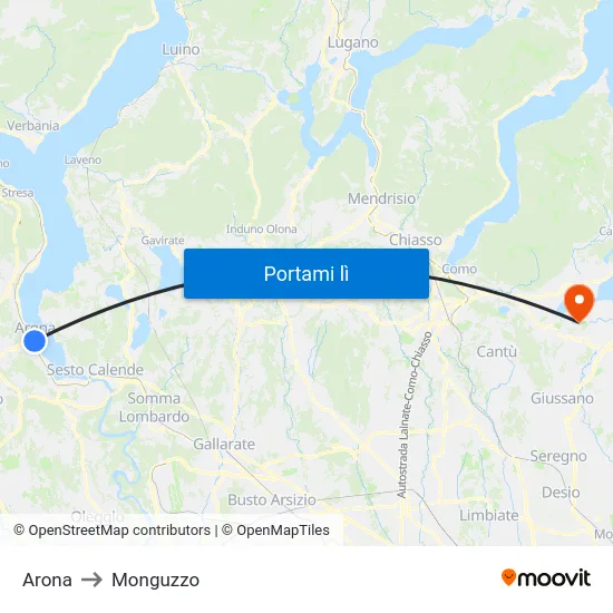Arona to Monguzzo map