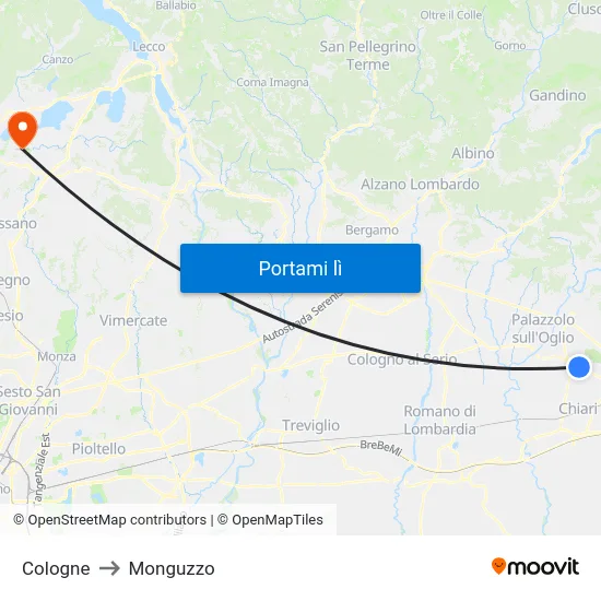 Cologne to Monguzzo map