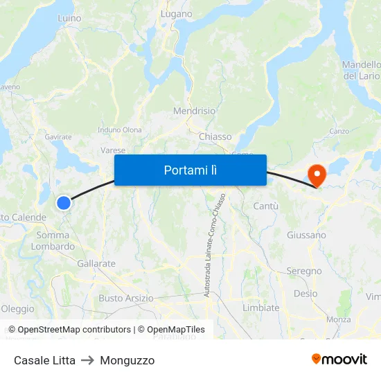 Casale Litta to Monguzzo map