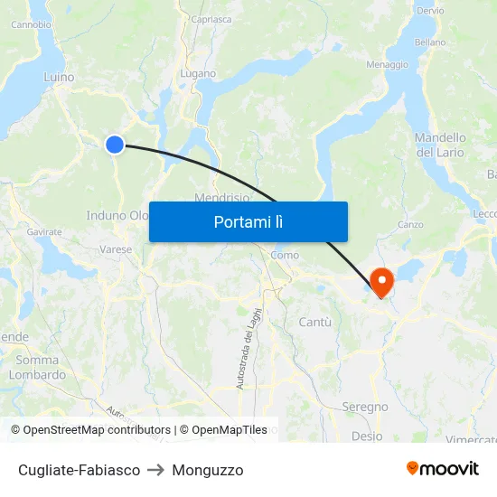 Cugliate-Fabiasco to Monguzzo map
