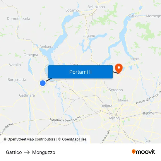 Gattico to Monguzzo map