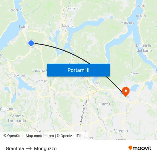 Grantola to Monguzzo map
