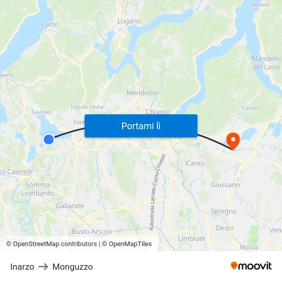 Inarzo to Monguzzo map
