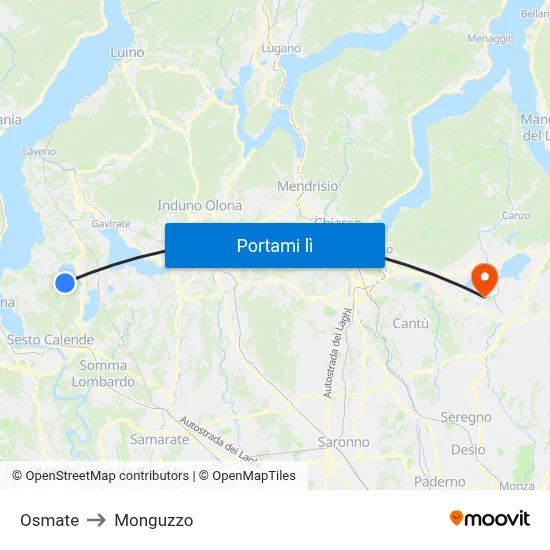 Osmate to Monguzzo map