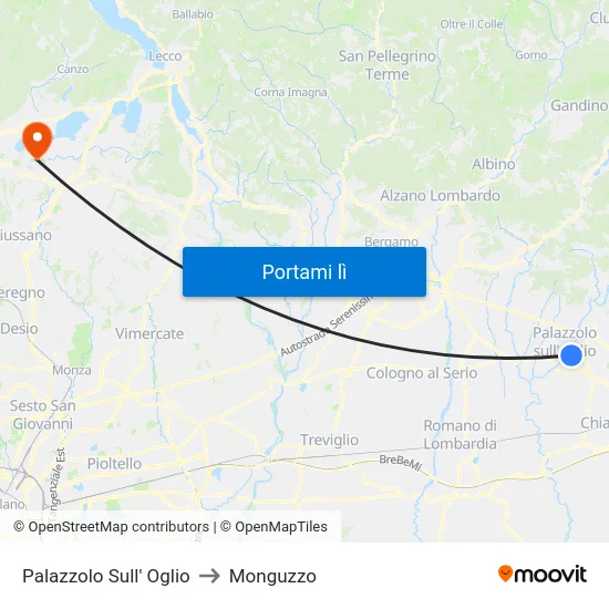 Palazzolo Sull' Oglio to Monguzzo map