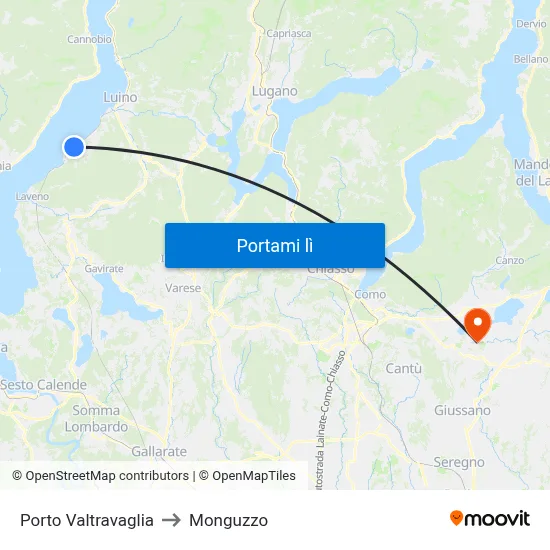 Porto Valtravaglia to Monguzzo map