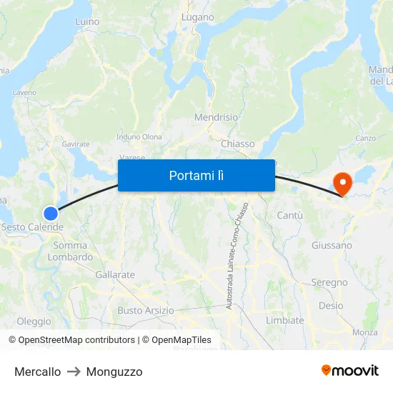 Mercallo to Monguzzo map