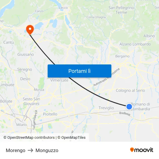 Morengo to Monguzzo map