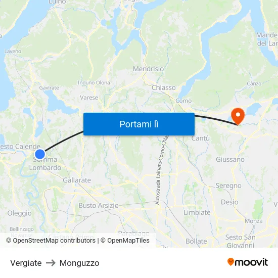 Vergiate to Monguzzo map