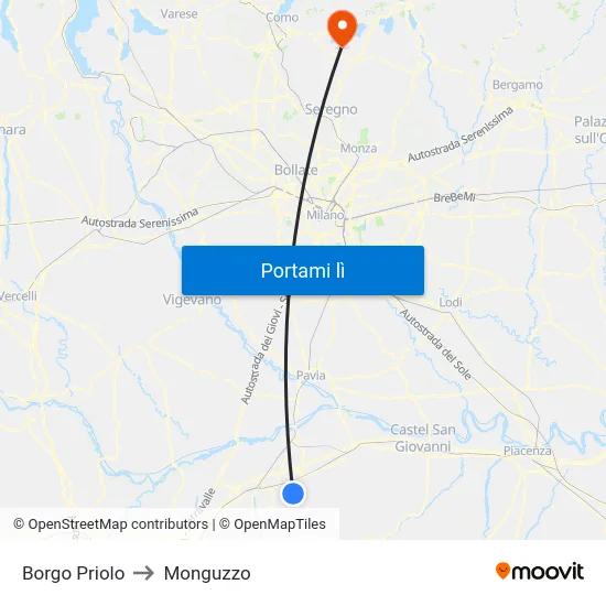 Borgo Priolo to Monguzzo map
