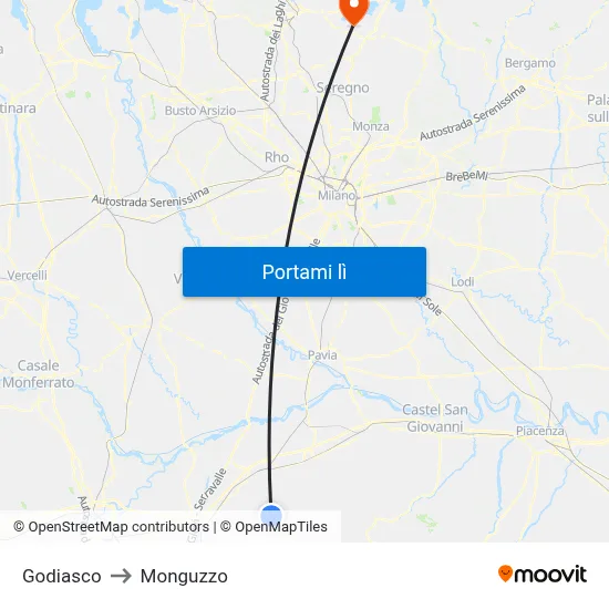Godiasco to Monguzzo map