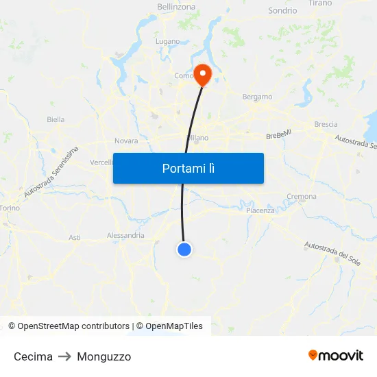Cecima to Monguzzo map