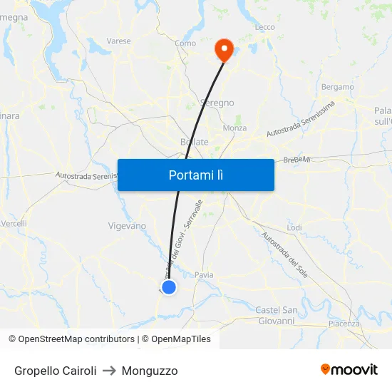 Gropello Cairoli to Monguzzo map