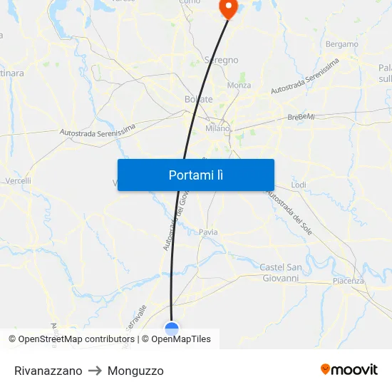 Rivanazzano to Monguzzo map