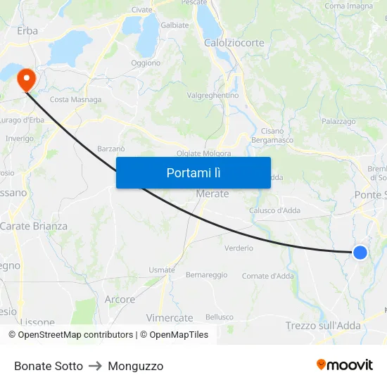 Bonate Sotto to Monguzzo map
