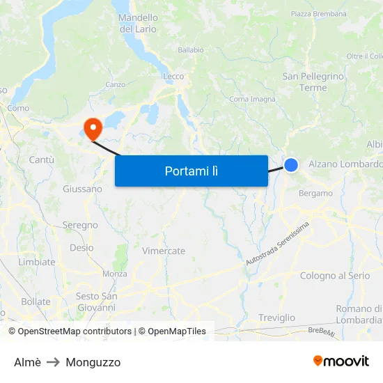 Almè to Monguzzo map