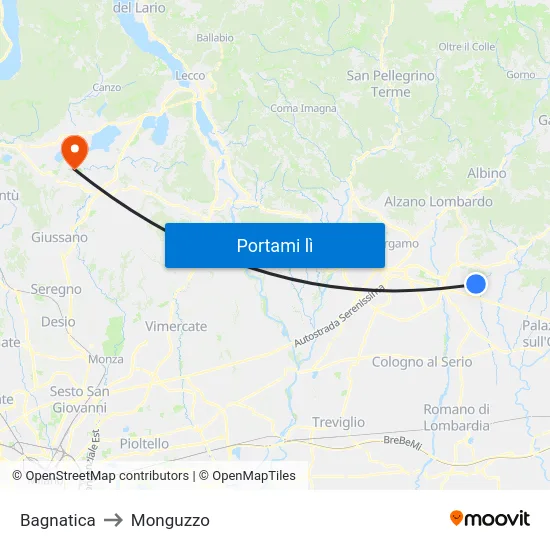 Bagnatica to Monguzzo map