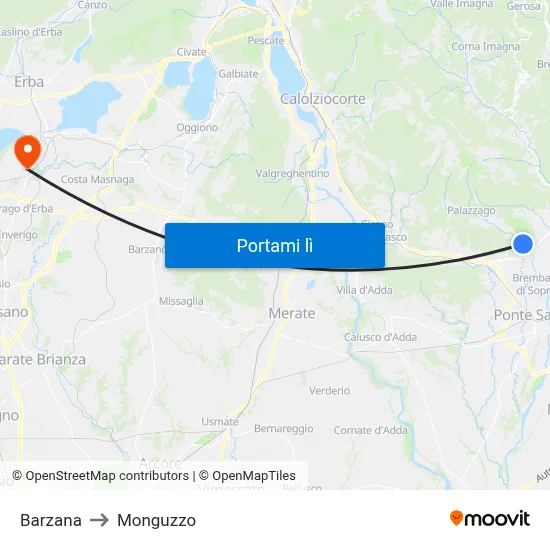 Barzana to Monguzzo map