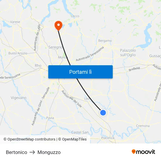 Bertonico to Monguzzo map