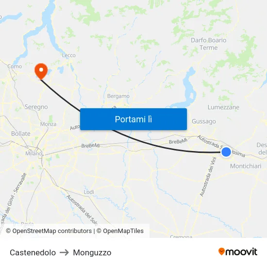Castenedolo to Monguzzo map