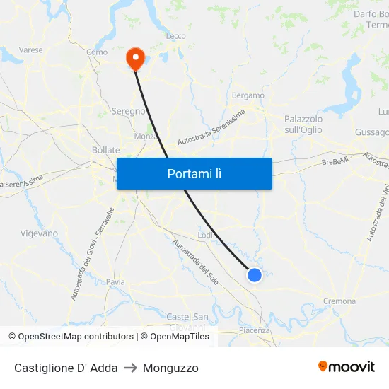 Castiglione D' Adda to Monguzzo map