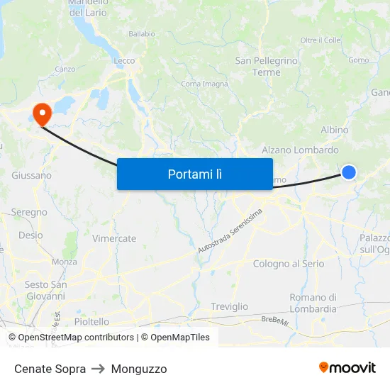 Cenate Sopra to Monguzzo map