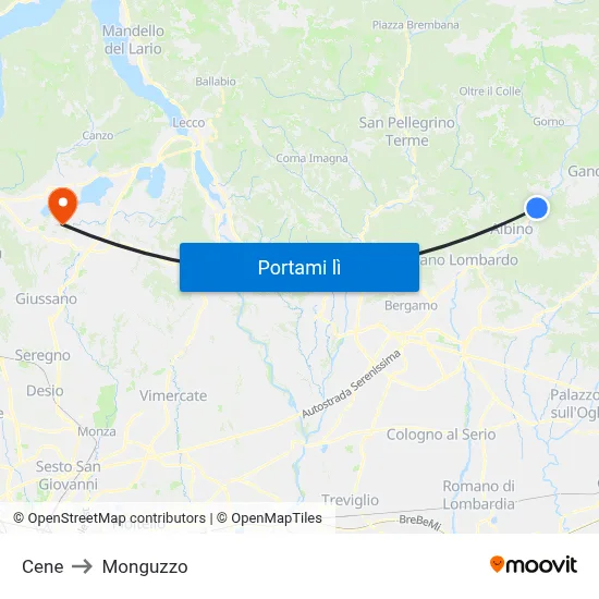 Cene to Monguzzo map