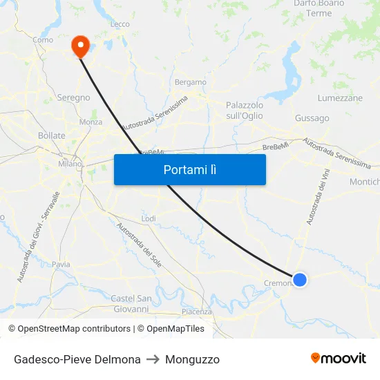 Gadesco-Pieve Delmona to Monguzzo map