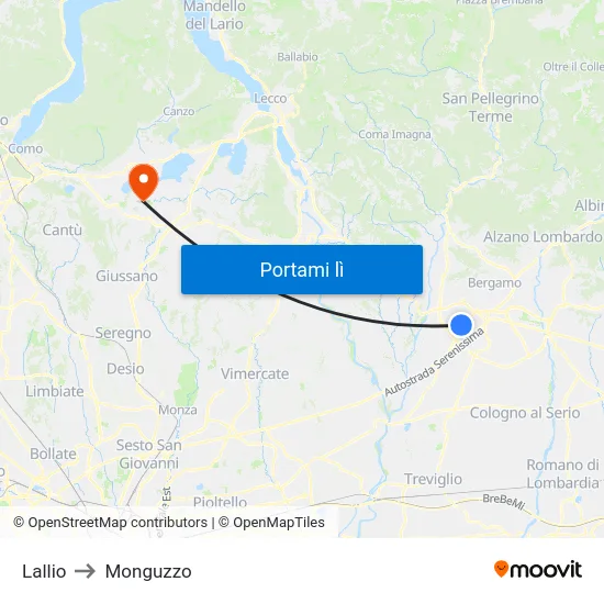 Lallio to Monguzzo map