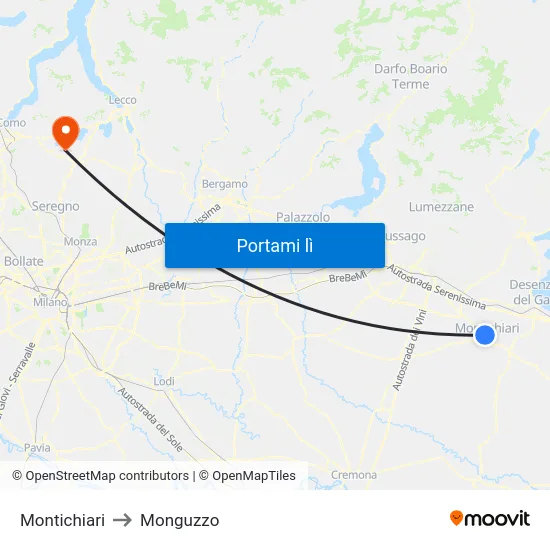 Montichiari to Monguzzo map