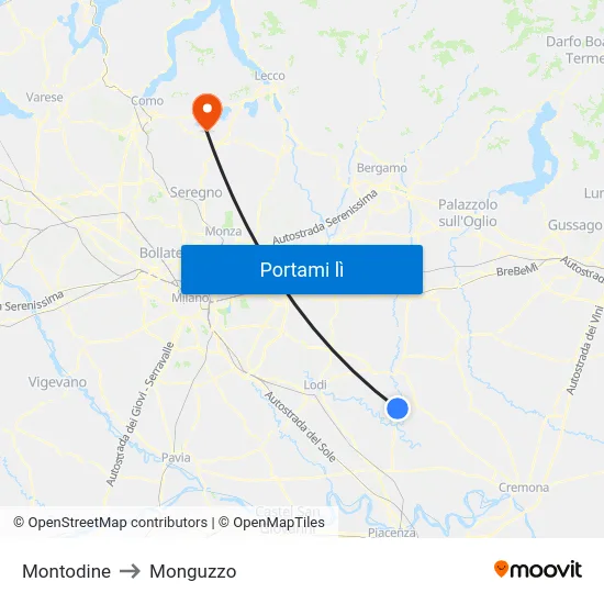 Montodine to Monguzzo map