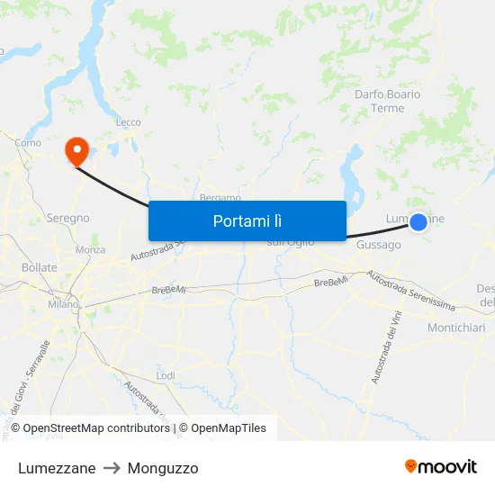 Lumezzane to Monguzzo map