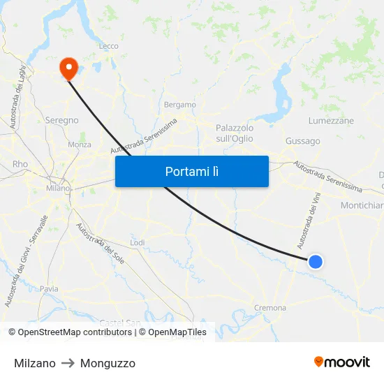 Milzano to Monguzzo map