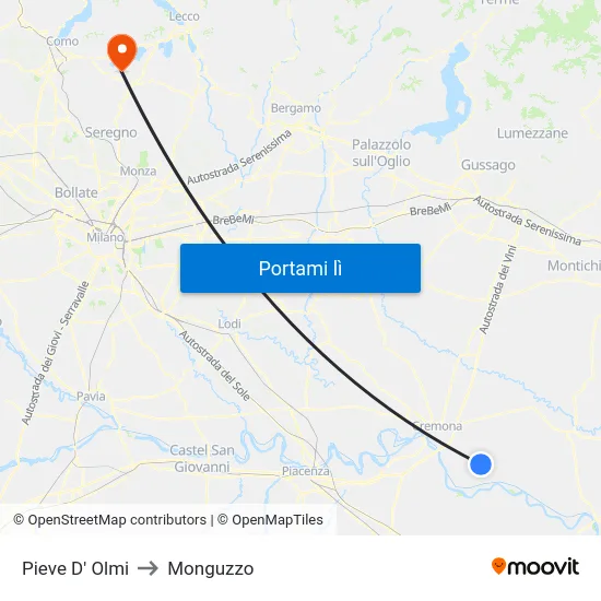 Pieve D' Olmi to Monguzzo map