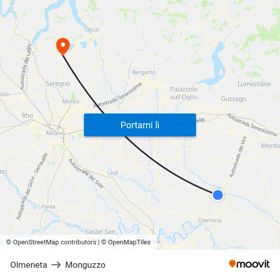 Olmeneta to Monguzzo map
