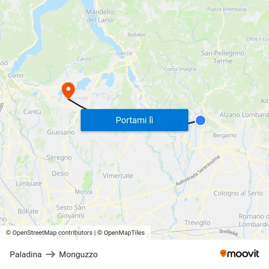 Paladina to Monguzzo map