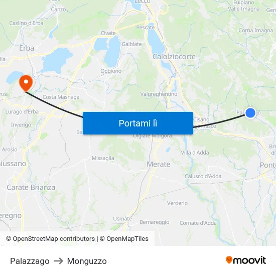 Palazzago to Monguzzo map