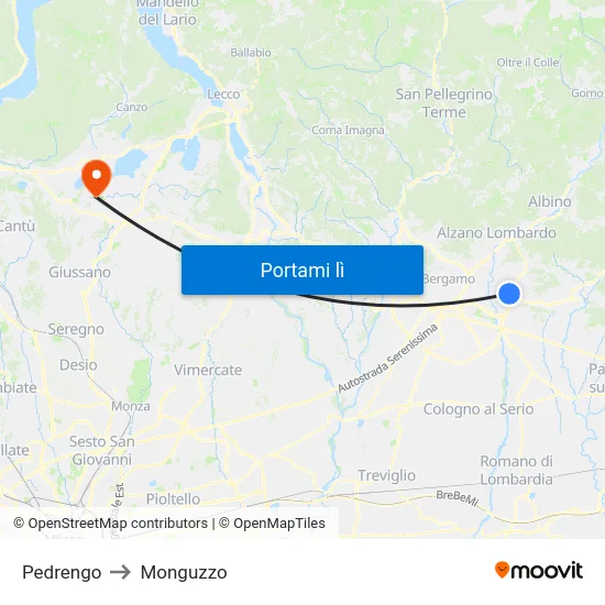 Pedrengo to Monguzzo map